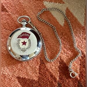 Vintage Russian Molnija Pocket Watch with Chain